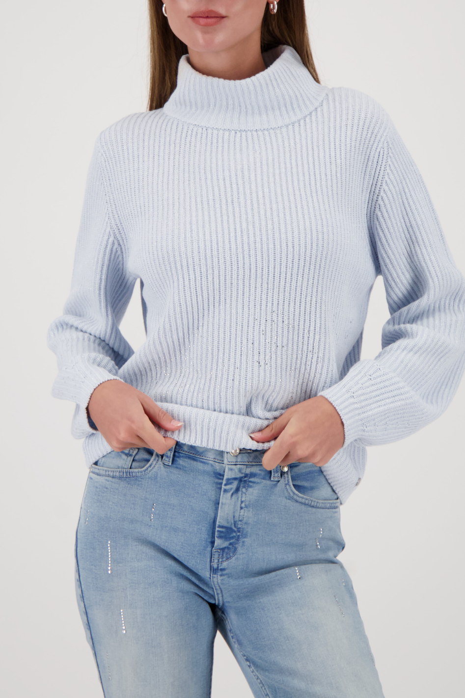 Monari Lurex Sweater with Rhinestones in Ice Blue