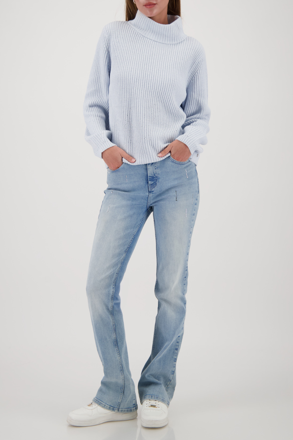 Monari Lurex Sweater with Rhinestones in Ice Blue