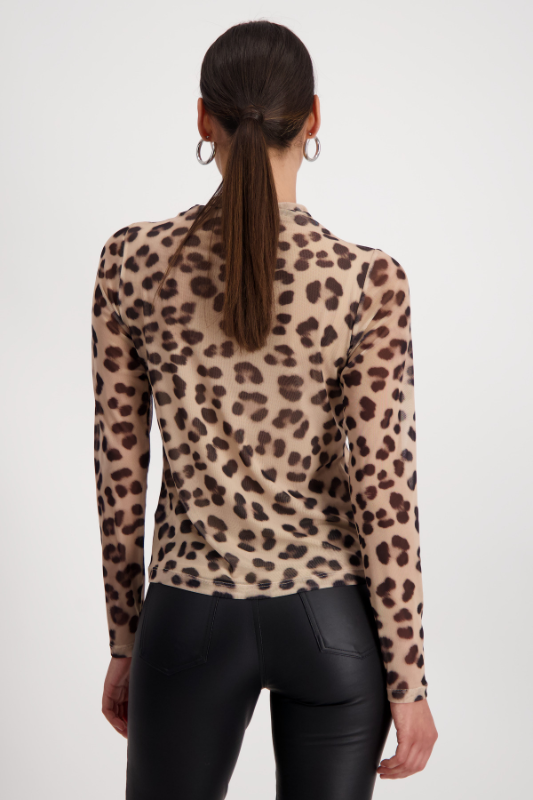 Monari Mesh Shirt with Leopard Print | Milk Chocolate | 808618MNR