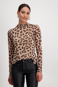 Monari Mesh Shirt with Leopard Print | Milk Chocolate | 808618MNR