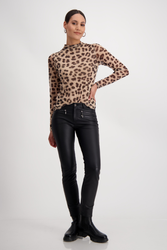 Monari Mesh Shirt with Leopard Print | Milk Chocolate | 808618MNR