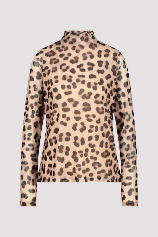 Monari Mesh Shirt with Leopard Print | Milk Chocolate | 808618MNR