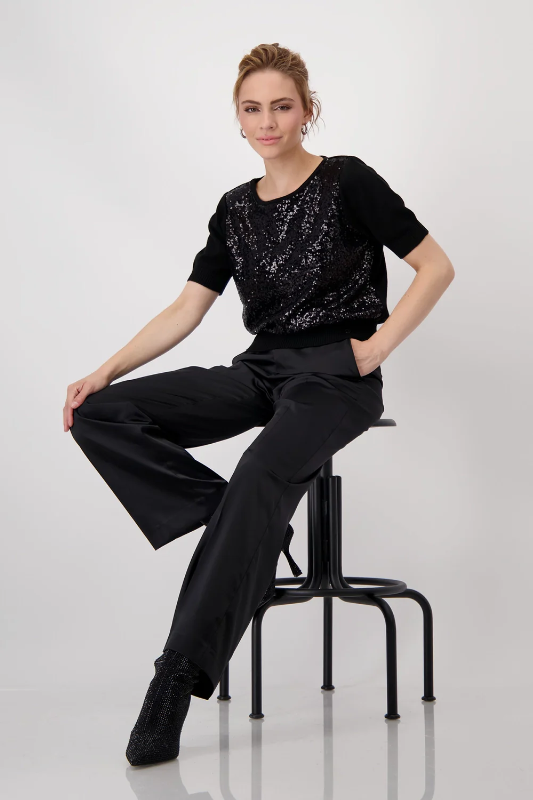 Monari Sequin Front Knit Pullover | Black | 808473