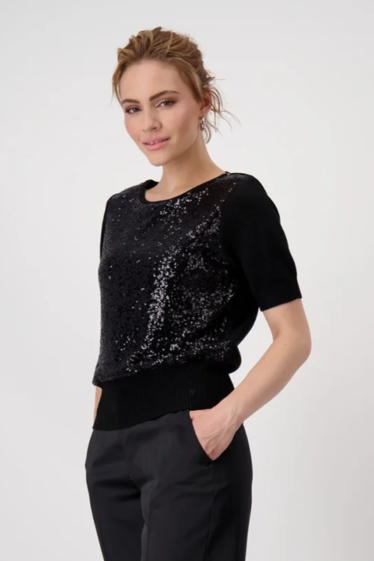 Monari Sequin Front Knit Pullover | Black | 808473