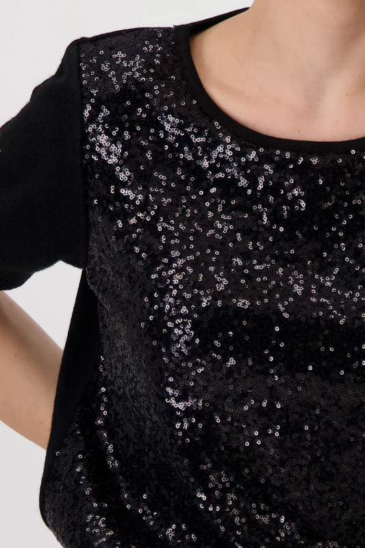 Monari Sequin Front Knit Pullover | Black | 808473