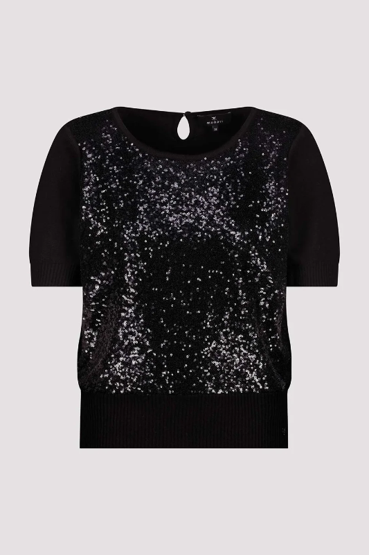 Monari Sequin Front Knit Pullover | Black | 808473