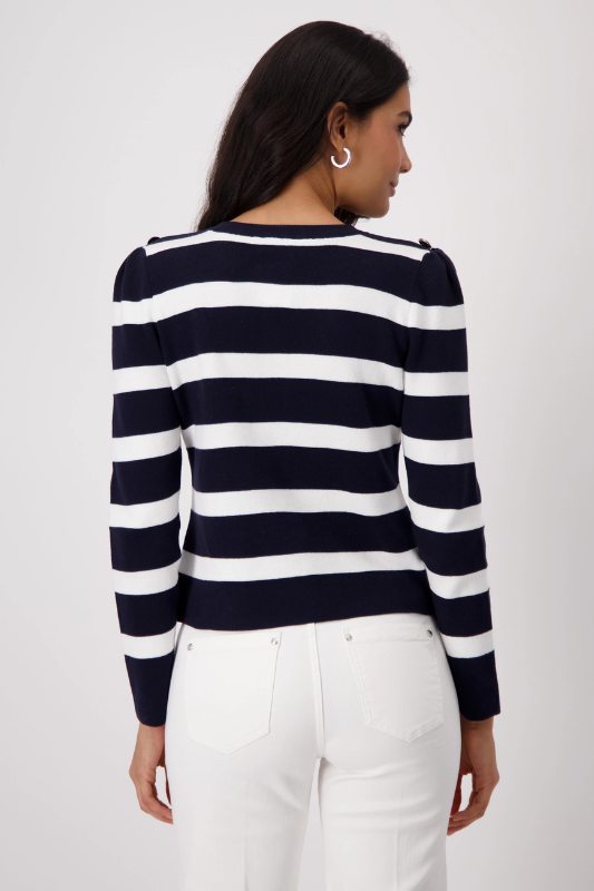 Monari Shoulder Button Striped Cardigan in Deep Ocean