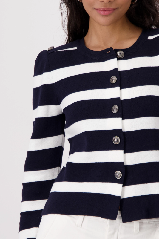 Monari Shoulder Button Striped Cardigan | Deep Ocean | 409228