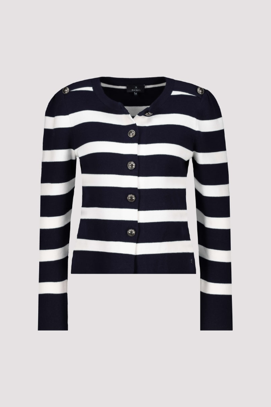 Monari Shoulder Button Striped Cardigan in Deep Ocean
