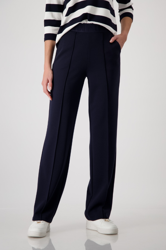 Monari Straight-Leg Script Waistband Trousers in Deep Ocean