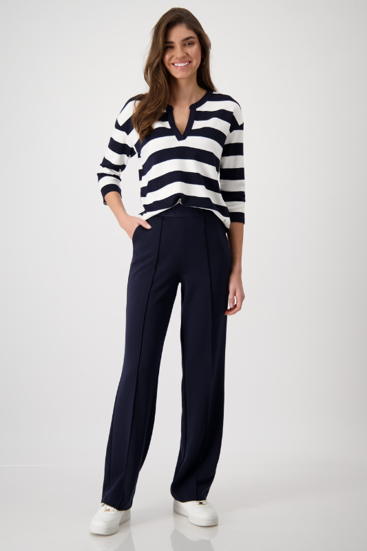 Monari Straight-Leg Script Waistband Trousers in Deep Ocean