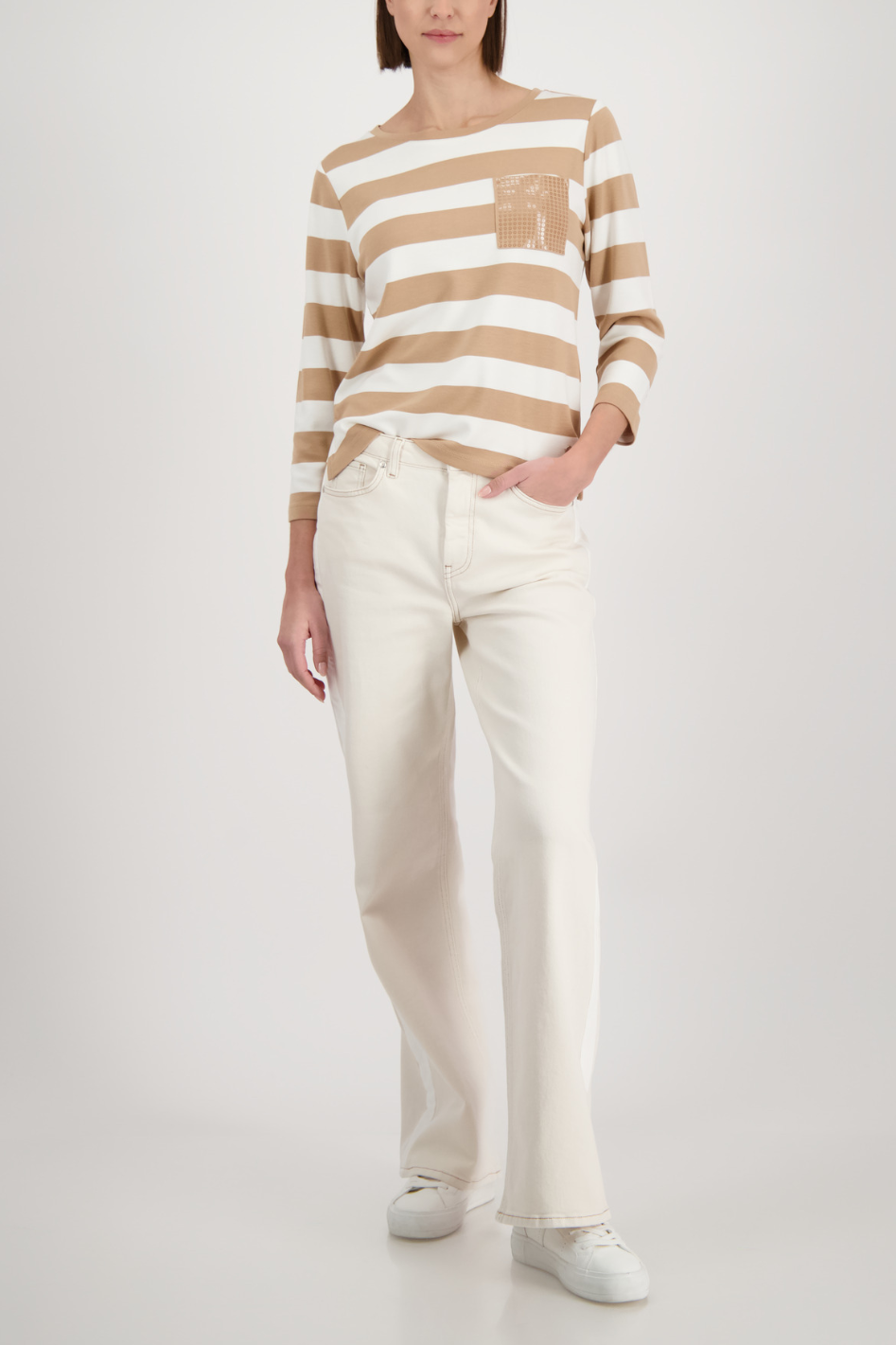 Monari Sweatshirt with Stripes in Biscotti