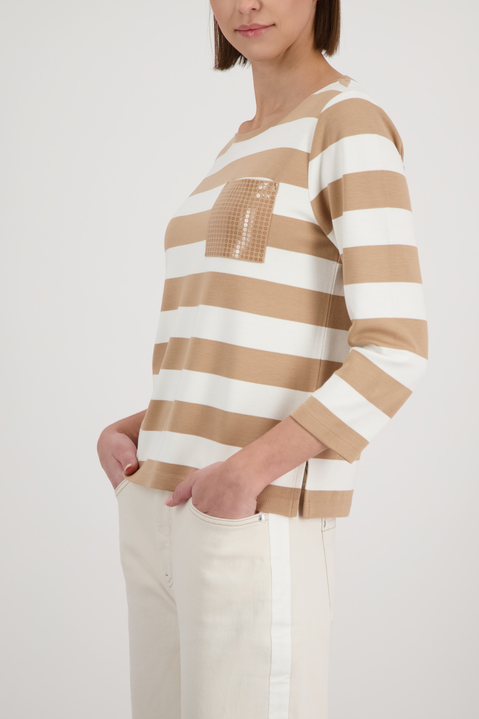 Monari Sweatshirt with Stripes in Biscotti
