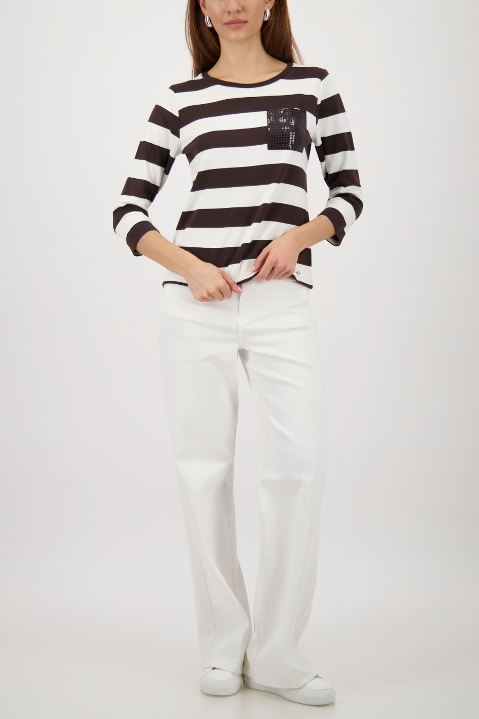 Monari Sweatshirt with Stripes in Dark Chocolate