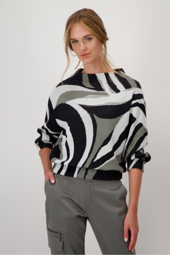 Monari 3/4 Sleeve Swirl Knit | Forest Pattern | 808374