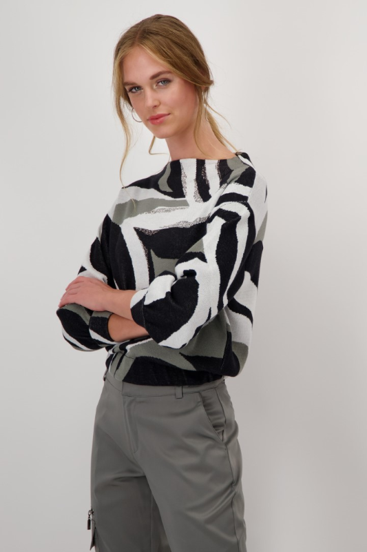 Monari 3/4 Sleeve Swirl Knit | Forest Pattern | 808374