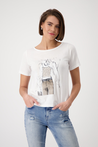 Monari T-Shirt | Drawn Woman Motif | Off-White | 409114
