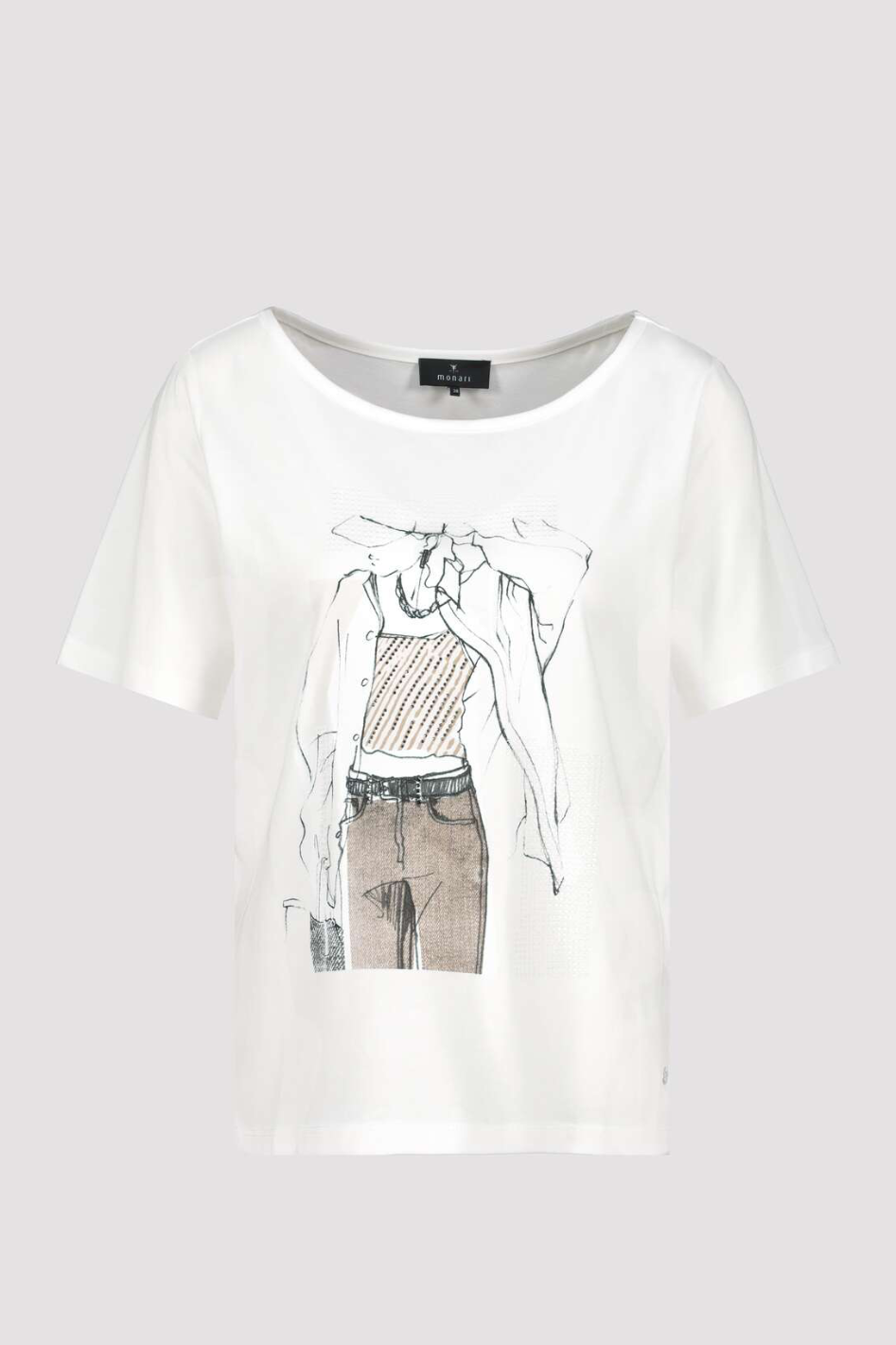 Monari T-Shirt | Drawn Woman Motif | Off-White | 409114