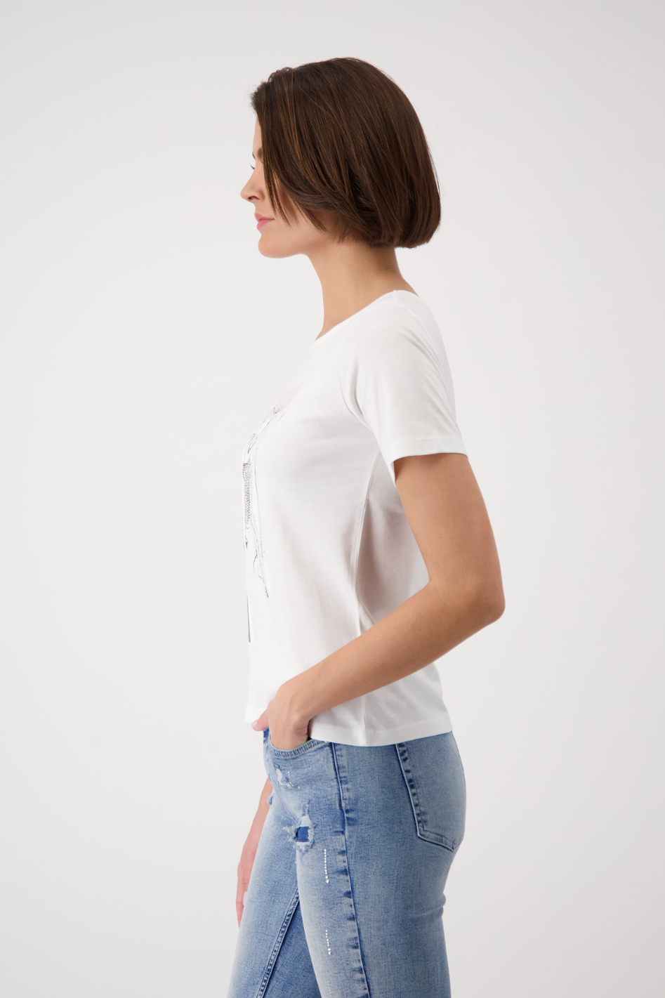 Monari T-Shirt | Drawn Woman Motif | Off-White | 409114