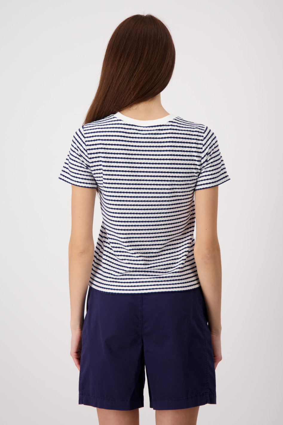 Monari T-Shirt with Texture Navy Striped 