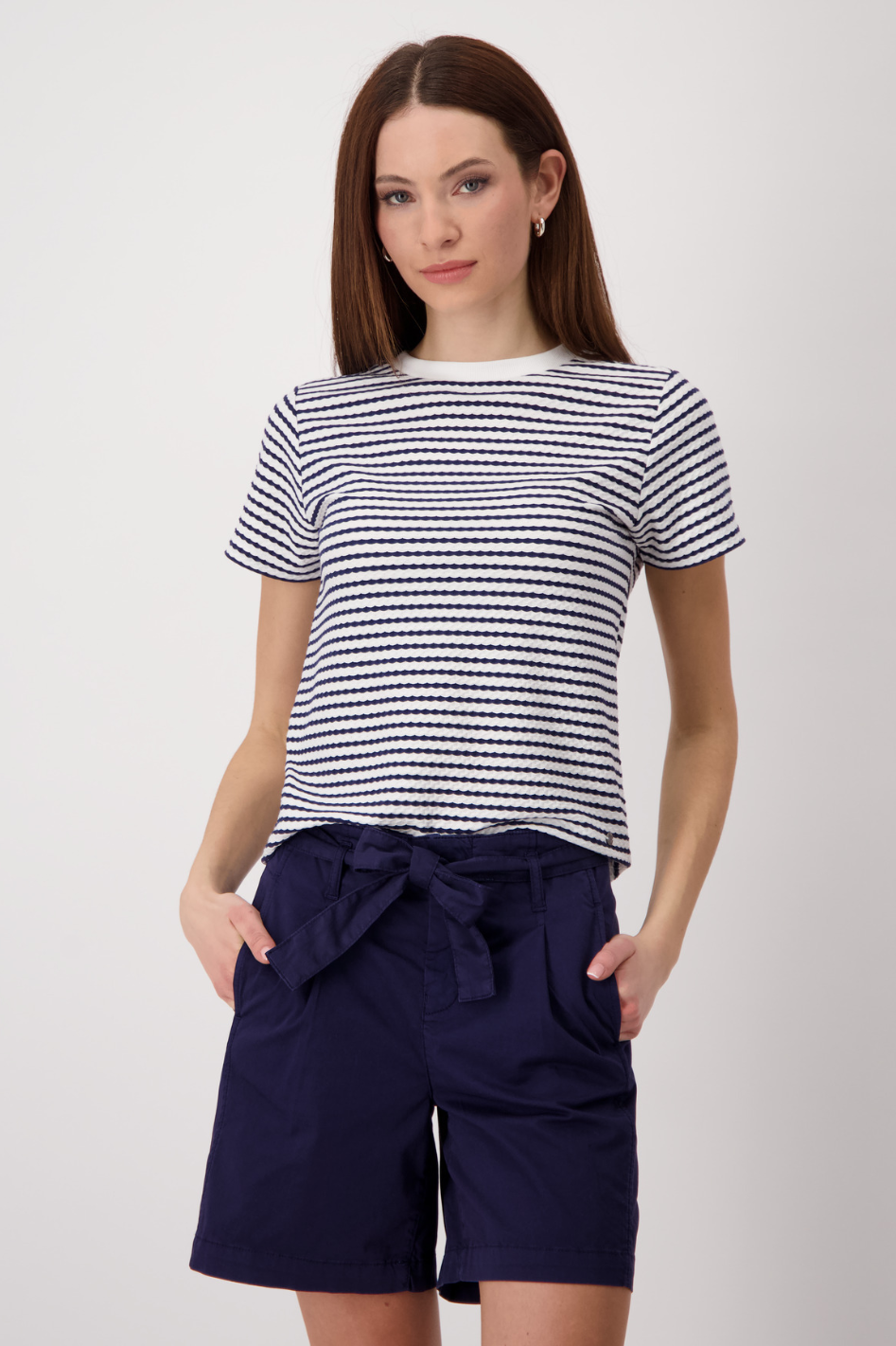 Monari T-Shirt with Texture Navy Striped 