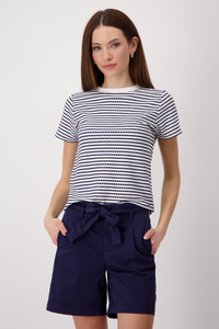 Monari T-Shirt with Texture | Navy Striped | 409745