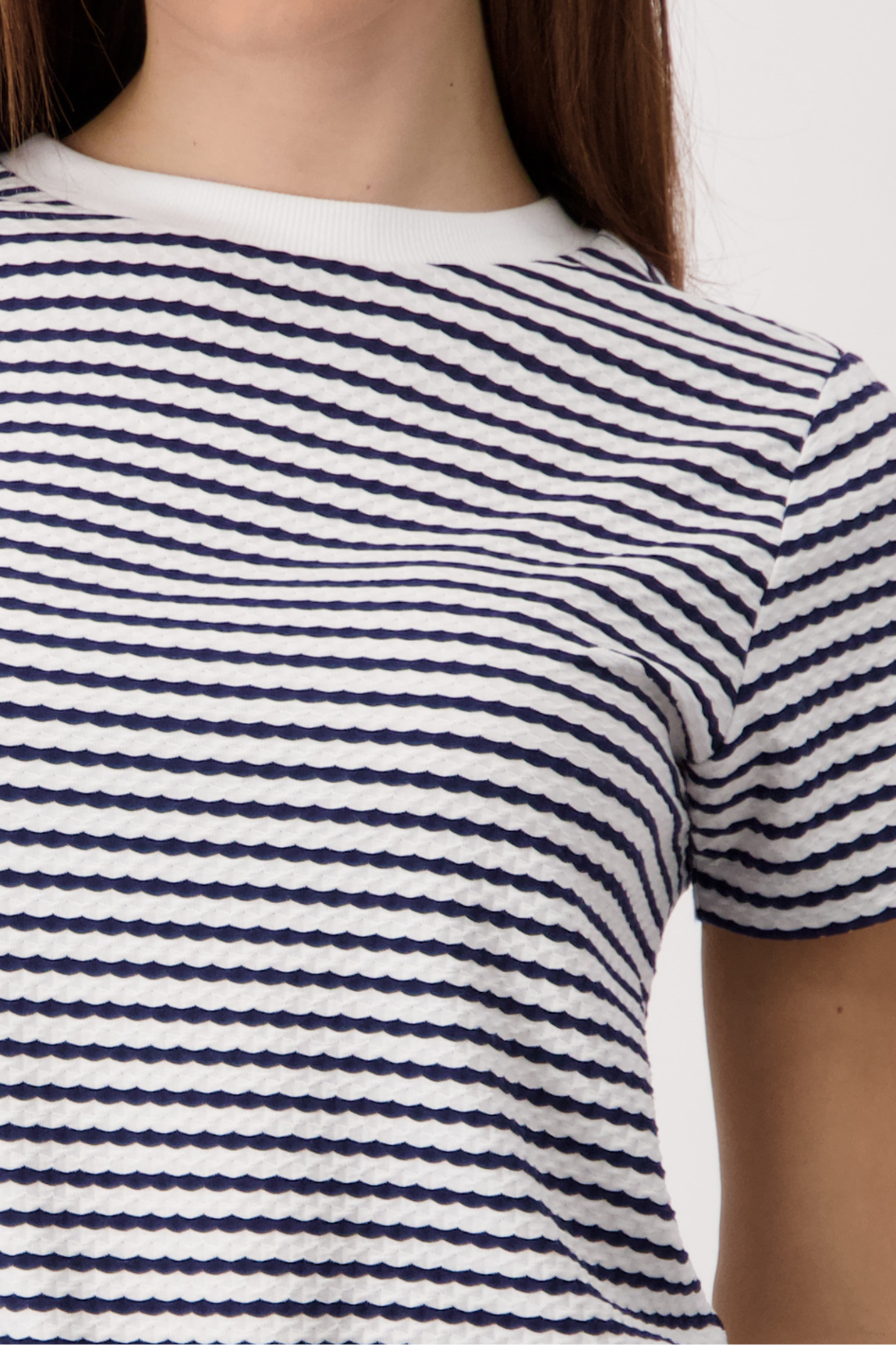 Monari T-Shirt with Texture Navy Striped 