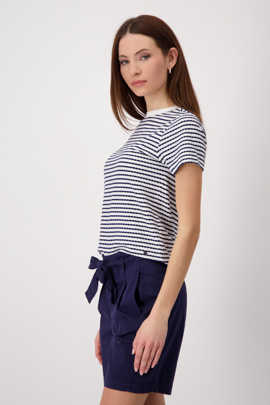 Monari T-Shirt with Texture Navy Striped 