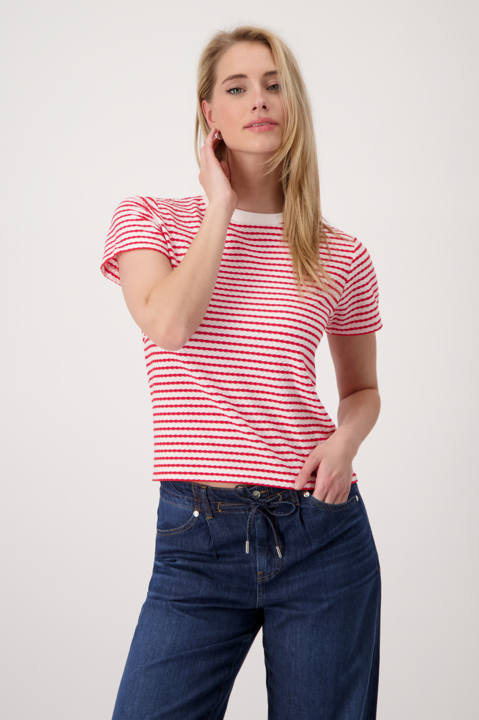 Monari T-Shirt with Texture Red Striped