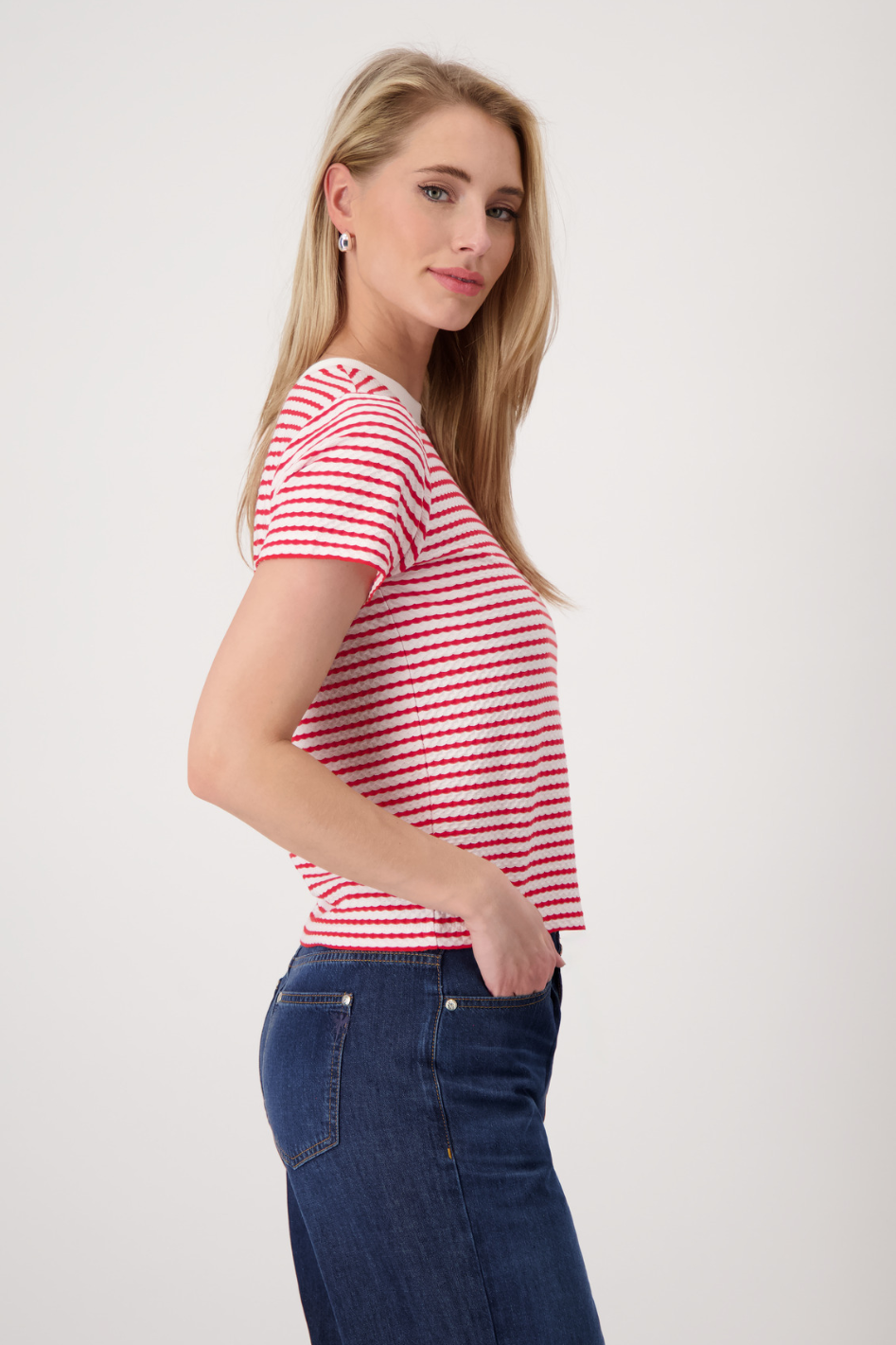 Monari T-Shirt with Texture Red Striped