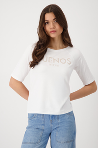 Monari T-Shirt with Glossy 'Buenos' Print | Cream | 409703