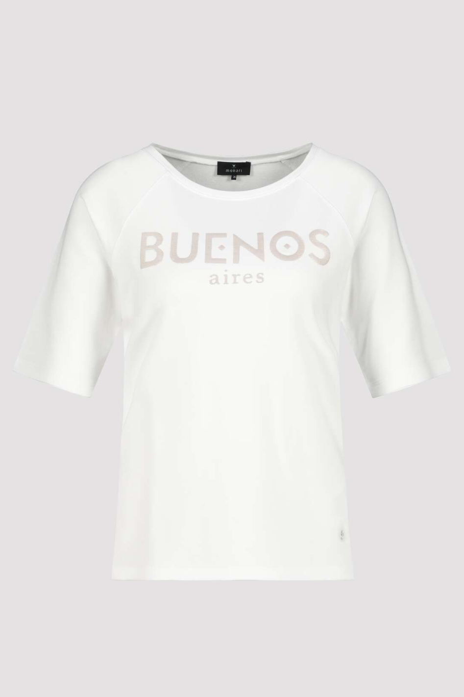 Monari T-Shirt with Glossy 'Buenos' Print in Cream 