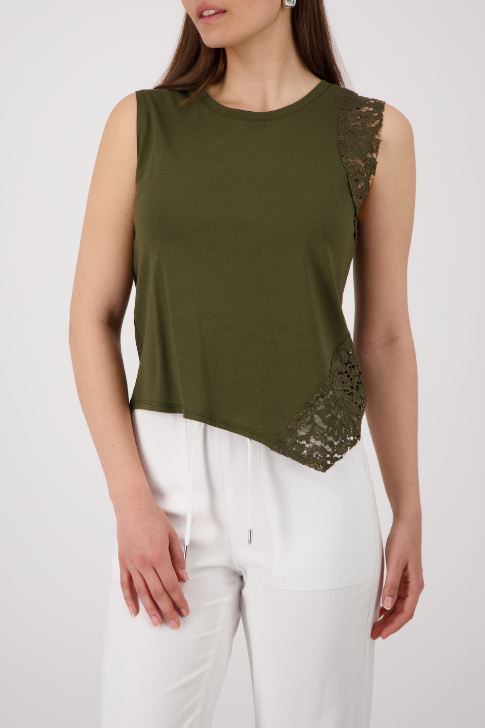 Monari Top with Lace Detail in Olive