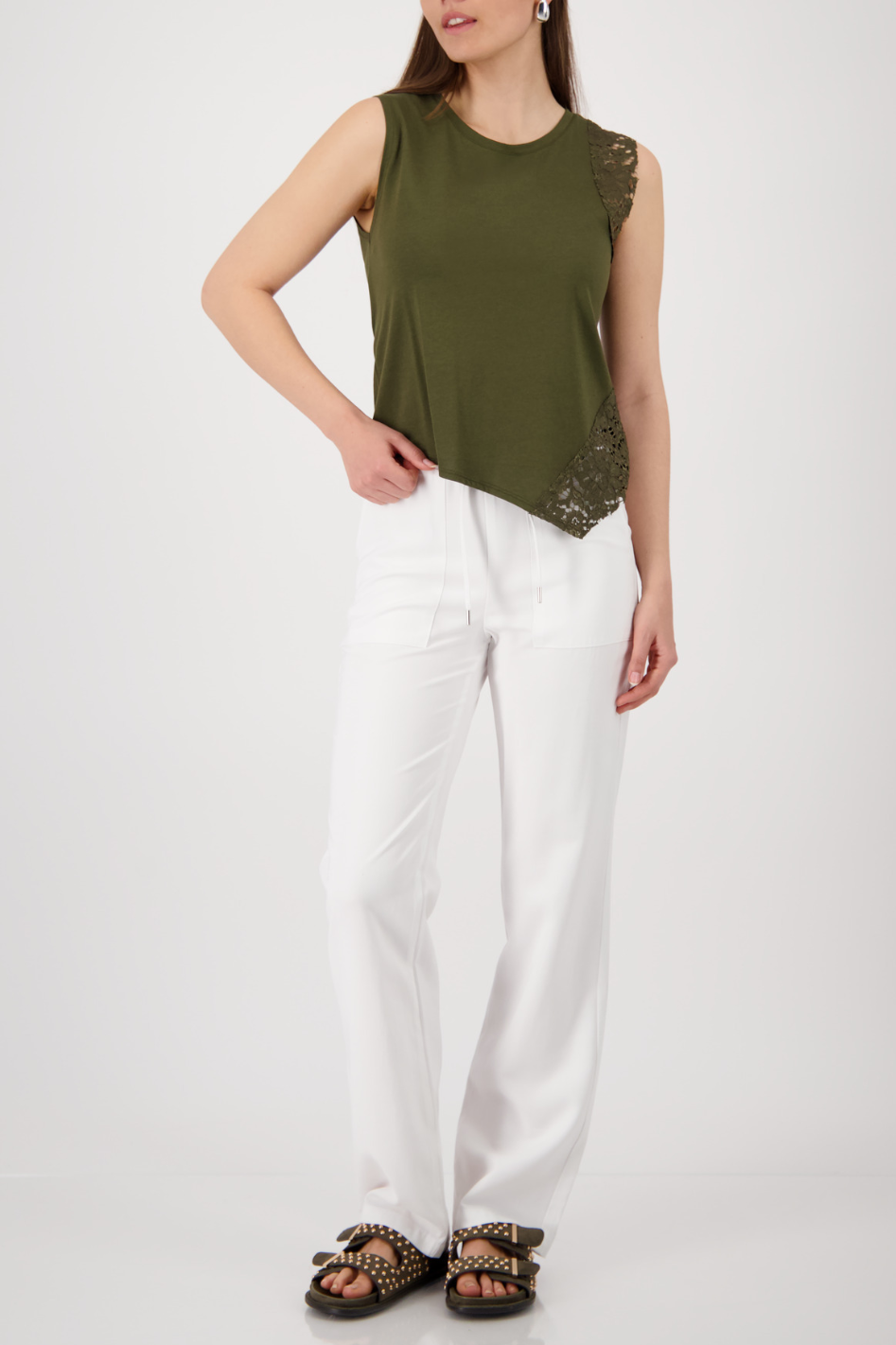 Monari Top with Lace Detail in Olive
