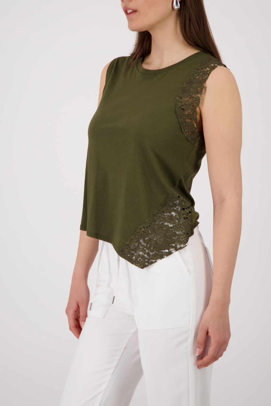 Monari Top with Lace Detail in Olive
