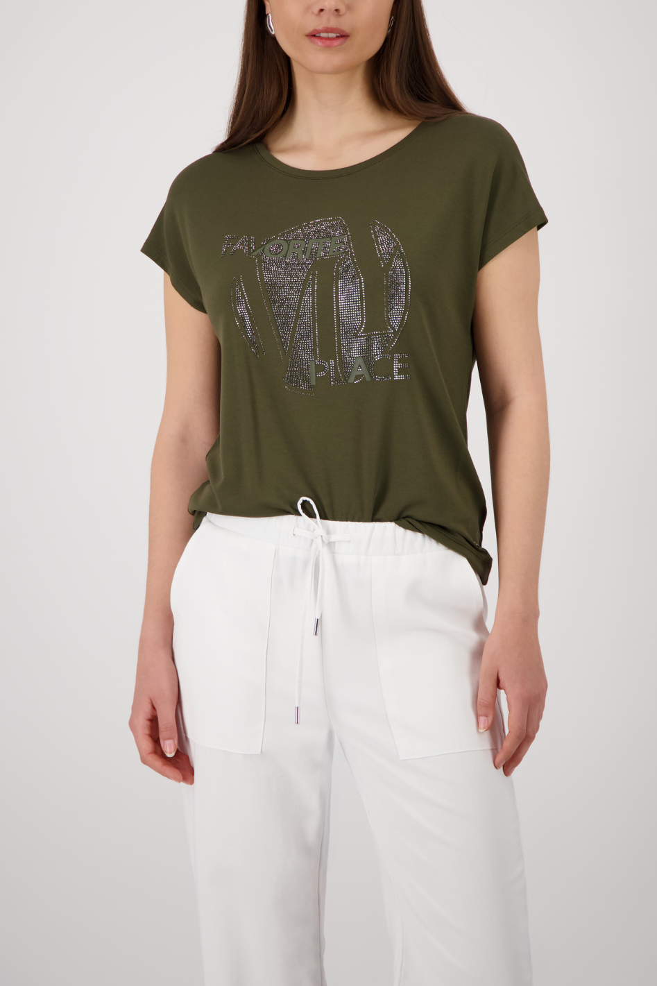 Monari T-Shirt with Rhinestones | Olive | 410798