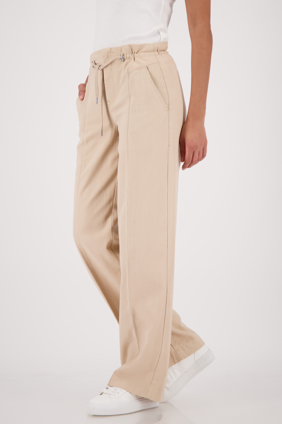 Monari Wide Leg Pant with Drawstring in Sand