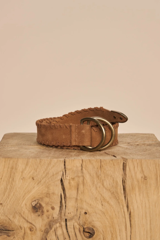 Mos Mosh Braided Suede Belt in Cognac