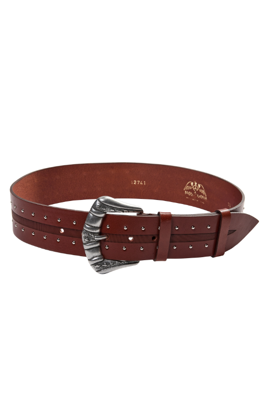 Mos Mosh Deco Leather Belt | Dark Cognac