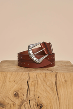 Load image into Gallery viewer, Mos Mosh Deco Leather Belt in Dark Cognac
