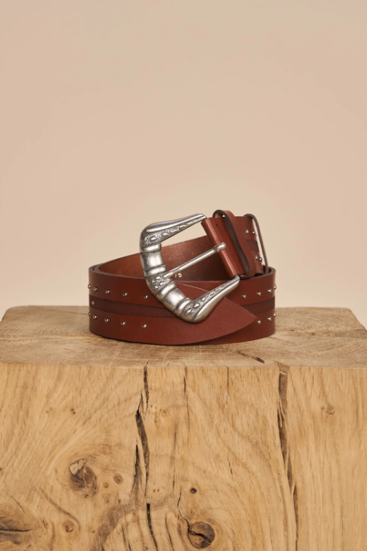 Mos Mosh Deco Leather Belt | Dark Cognac