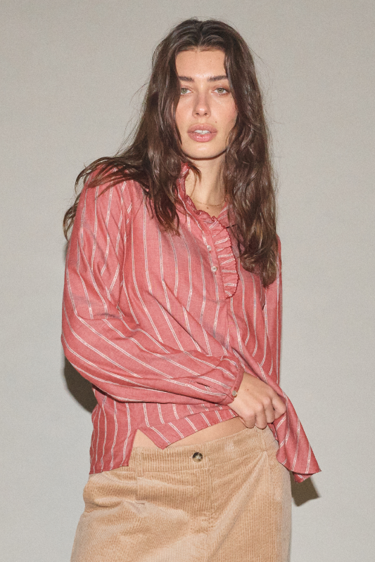 Mos Mosh Biles Stripe Blouse | Garnet | 164290MX1