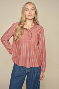 Mos Mosh Biles Stripe Blouse | Garnet | 164290MX1