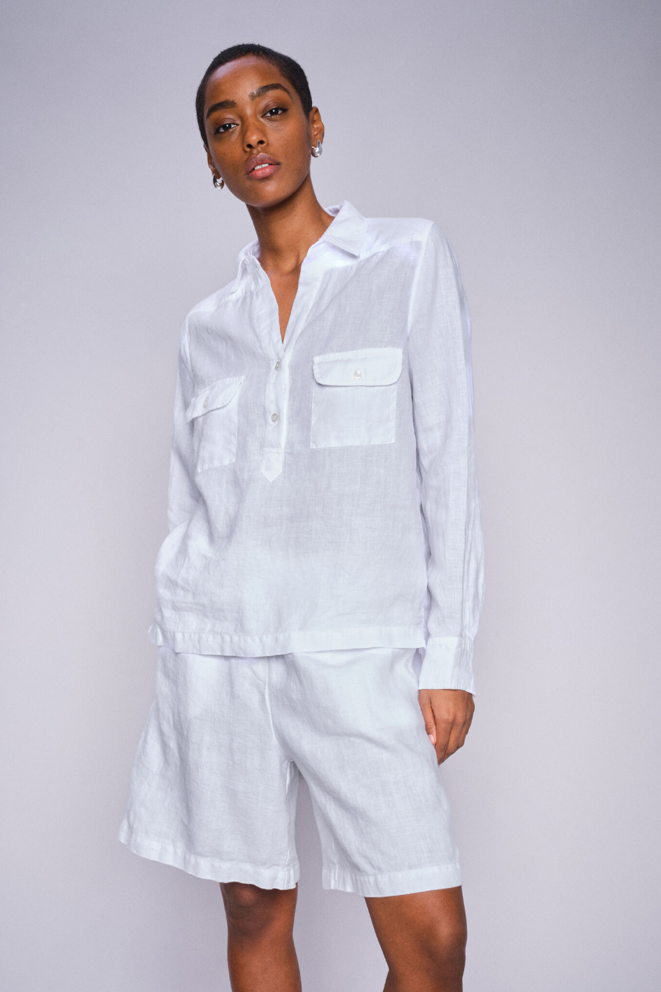 Mos Mosh Enna Linen Pocket Blouse in White 