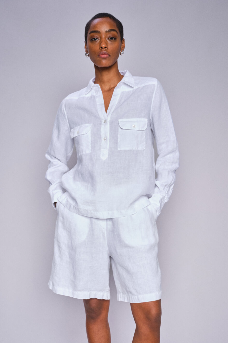 Mos Mosh Enna Linen Pocket Blouse in White 