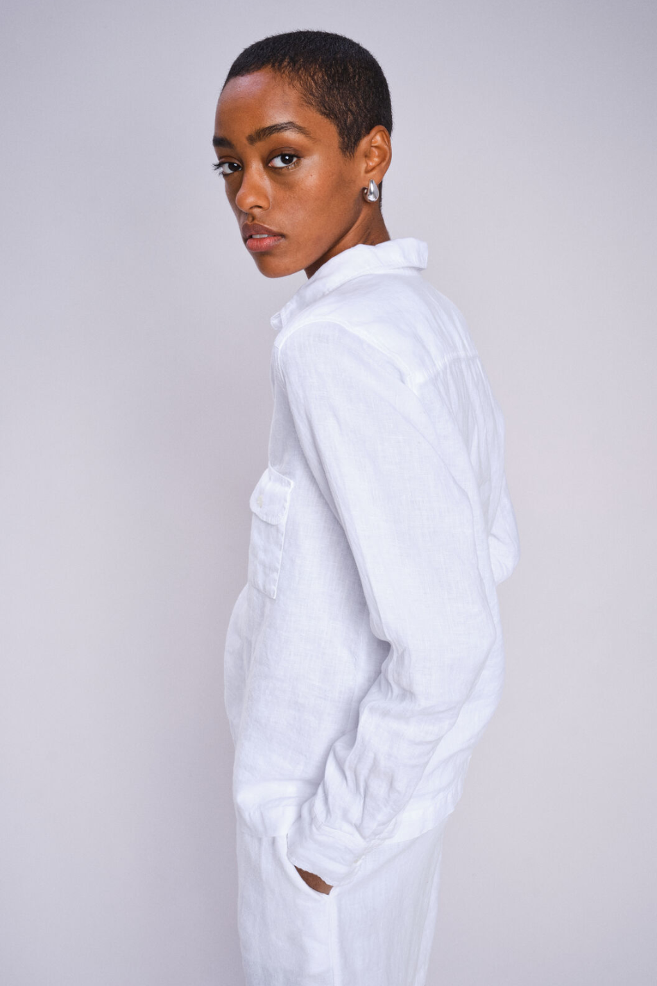 Mos Mosh Enna Linen Pocket Blouse in White 