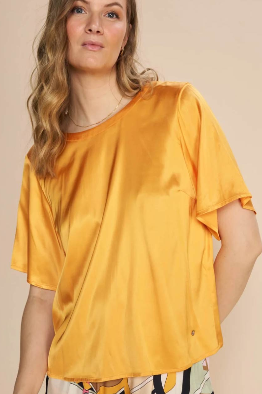 Mos Mosh Evie Short Sleeve Blouse in Blazing Orange