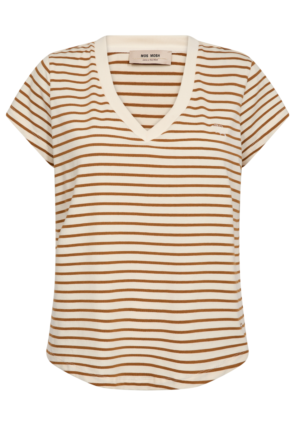 Mos Mosh Kala V-Neck SS Stripe Tee in Petrified Oak