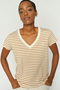Mos Mosh Kala V-Neck SS Stripe Tee in Petrified Oak