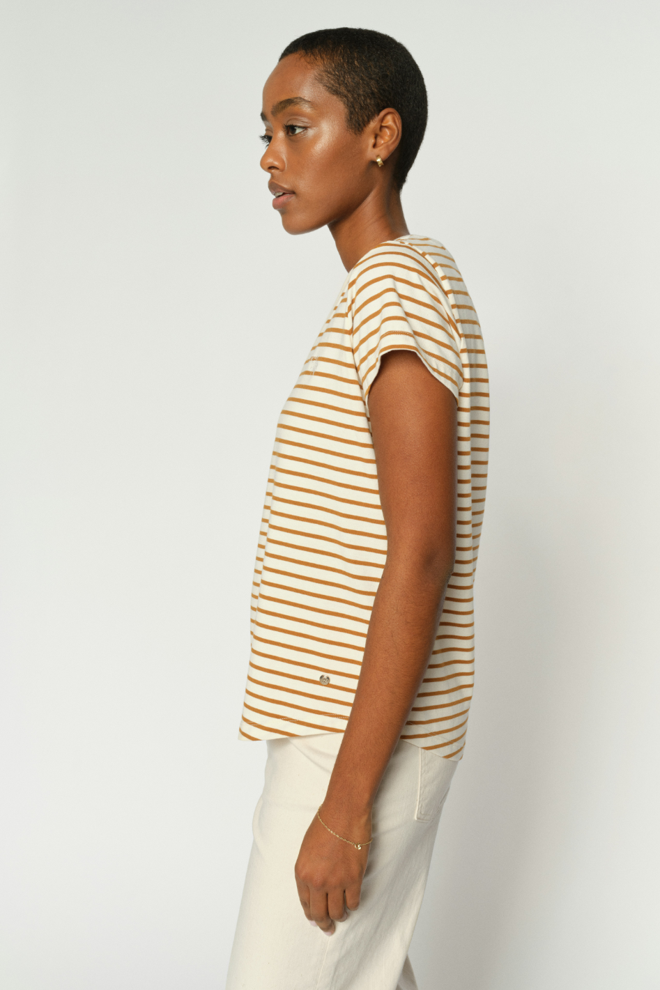 Mos Mosh Kala V-Neck SS Stripe Tee in Petrified Oak